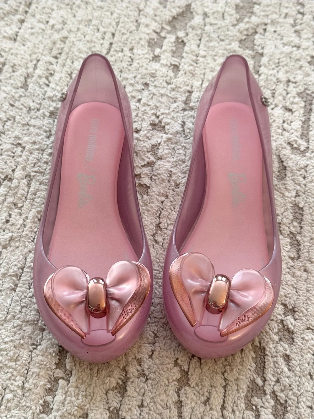 Mini Melissa Pink Jelly Flats with Metallic Heart Bow